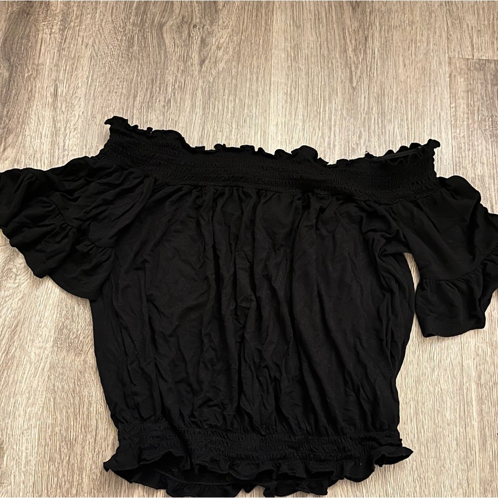 Black Ruffle Sleeve Off the Shoulder Top